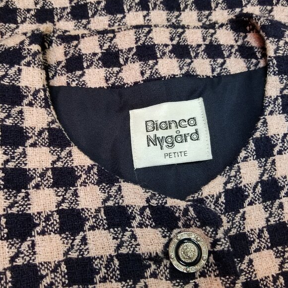 Vintage Blush Pink & Navy Two Piece Skirt Suit Set Designer Inspired * 8 Petite - Picture 11 of 11